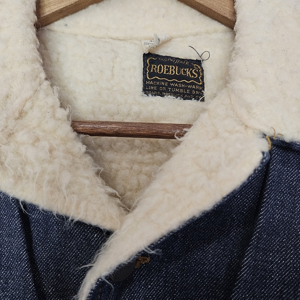 Vintage 70s Sears Roebucks Denim Sheerling Sherpa Lined Jacket 44R - Picture 2 of 12